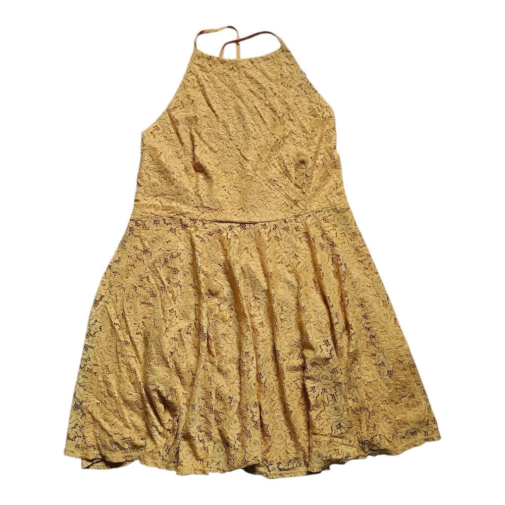 Forever 21 Plus Dress Womens‎ Size 3X Yellow Lace Halter Boho Floral Lined Flowy